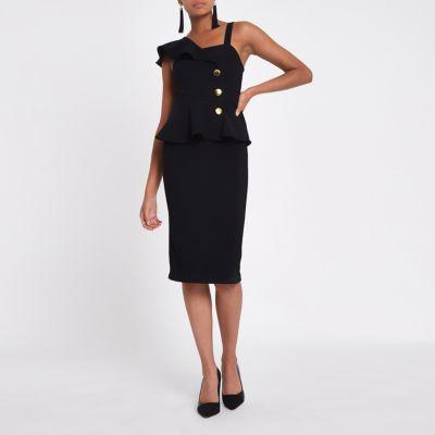 River Island Womens Rib Button Bodycon Midi Dress