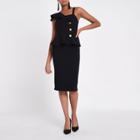 River Island Womens Rib Button Bodycon Midi Dress