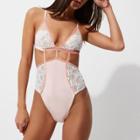 River Island Womens White And Crochet Mesh Lingerie Bodysuit