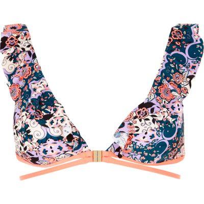 River Island Womens Floral Frill Strappy Bikini Top