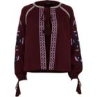 River Island Womens Folk Trim Tie Sleeve Top