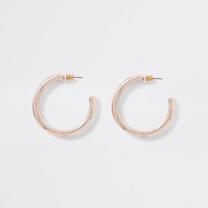 River Island Womens Rose Gold Rhinestone Pave Hoop Earrings