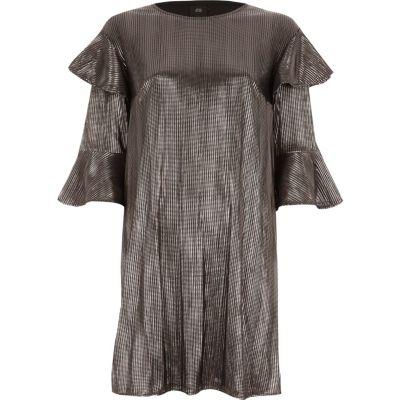 River Island Womens Silver Foil Frill T-shirt Dress