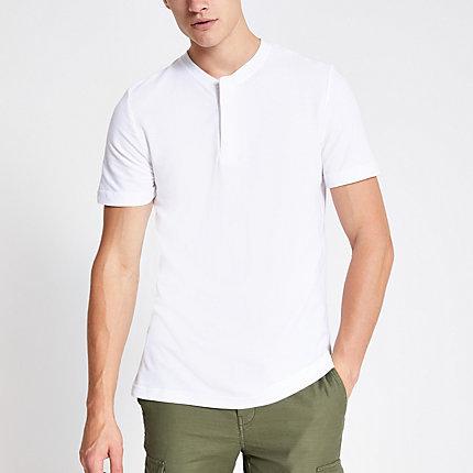 Mens Jack And Jones White Collarless Polo Shirt