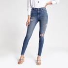 River Island Womens Authentic Denim Hailey High Rise Ripped Jeans