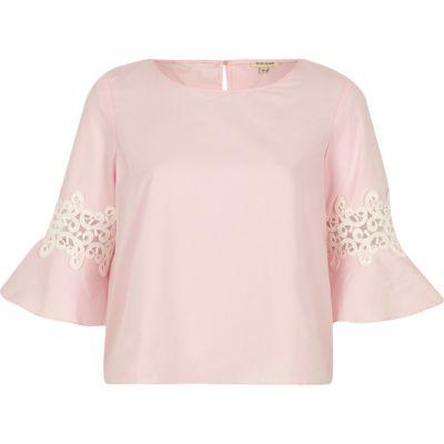 River Island Womens Petite Crochet Bell Sleeve Top