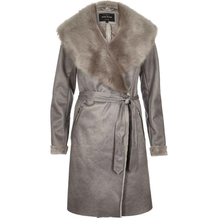 River Island Womens Faux-suede Belted Robe Coat