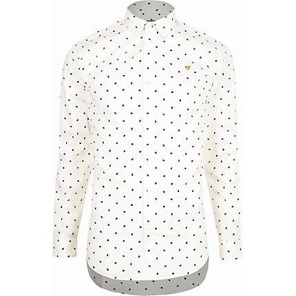 River Island Mens Farah White Dot Print Long Sleeve Shirt