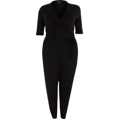 River Island Womens Plus Wrap Tapered Jersey Jumpsuit