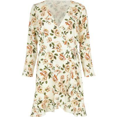 River Island Womens Floral Print Ruffle Hem Wrap Dress