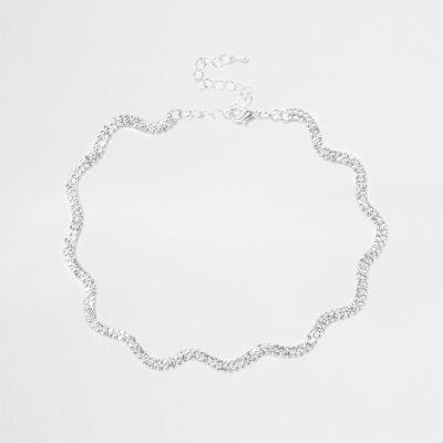 River Island Womens Silver Tone Wavy Choker
