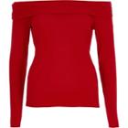 River Island Womens Brushed Rib Long Sleeve Bardot Top