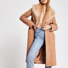 River Island Womens Faux Fur Collar Longline Coat