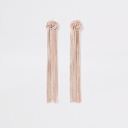 River Island Womens Rose Gold Color Slinky Knot Drop Earrings