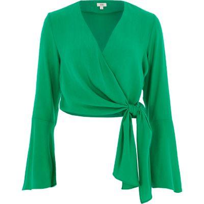 River Island Womens Bell Sleeve Wrap Ballet Crop Top