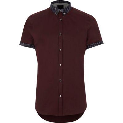 River Island Mens Ditsy Collar Short Sleeve Slim Fit Shirt