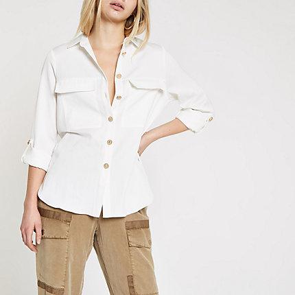 River Island Womens White Long Sleeve Utility Shirt