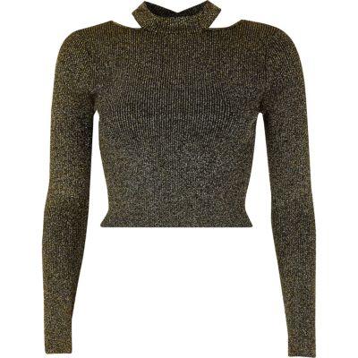 River Island Womens And Gold Lurex Stitch Fitted Crop Top