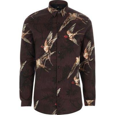 River Island Mens Bird Print Muscle Fit Shirt