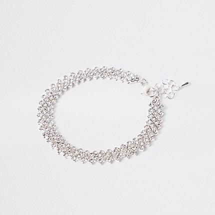 River Island Womens Silver Tone Layered Rhinestone Bracelet