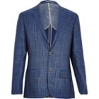 River Island Mensblue Check Linen-blend Slim Blazer