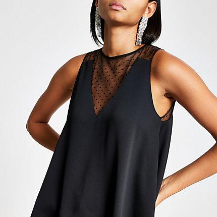 River Island Womens Satin Polka Dot Mesh Sleeveless Top