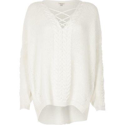River Island Womens Cable Knit Lace-up Front Sweater