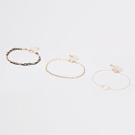 River Island Womens Gold Plaited Diamante Circle Bracelet Pack