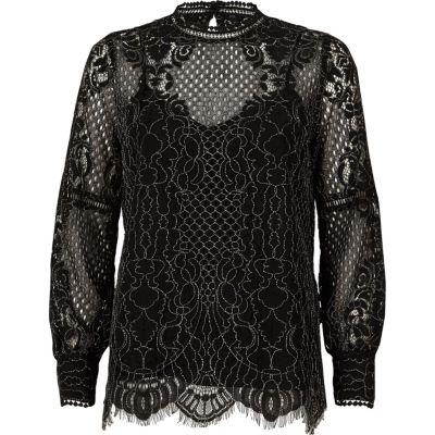 River Island Womens Lace High Neck Long Sleeve Top