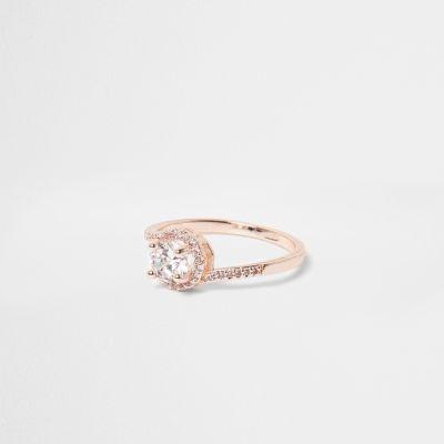 River Island Womens Rose Gold Tone Diamante Pave Ring