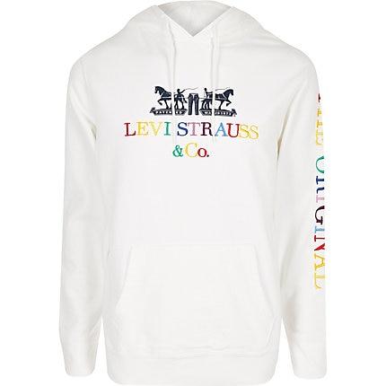 Mens Levi's White Embroidered Hoodie