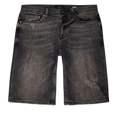 River Island Mens Wash Distressed Skinny Denim Shorts