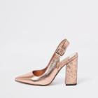 River Island Womens Bright Gold Block Heel Sling Back Court Shoes