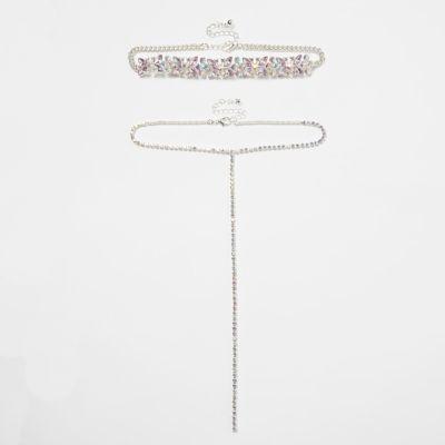 River Island Womens Floral Diamante Drop Choker Set