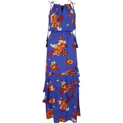 River Island Womens Floral Print Tassel High Neck Maxi Dress