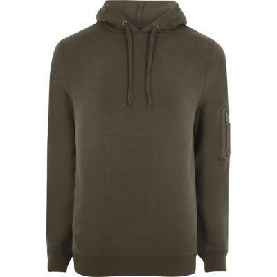 River Island Mens Green Zip Sleeve Hoodie