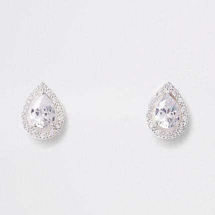 River Island Womens Silver Plated Cubic Zirconia Teardrop Earring