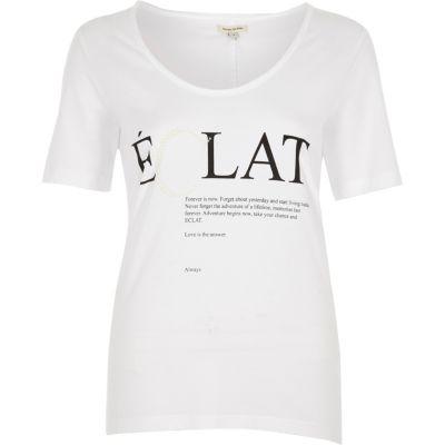 River Island Womens White 'eclat' Studded Scoop Neck T-shirt