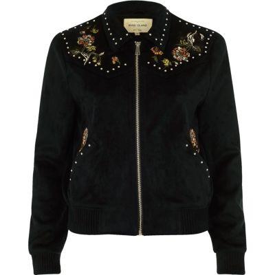 River Island Womens Floral Suede Look Trucker Jacket