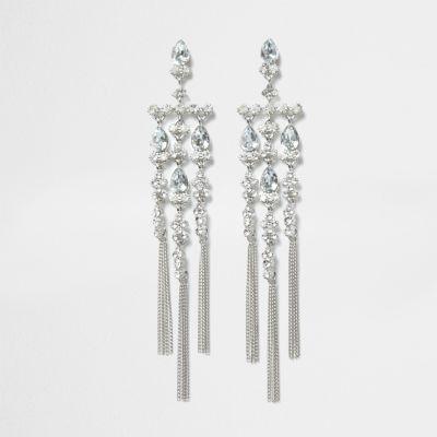 River Island Womens Silver Tone Diamante Dangle Drop Earrings
