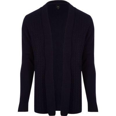 River Island Mens Cable Knit Panel Open Front Cardigan