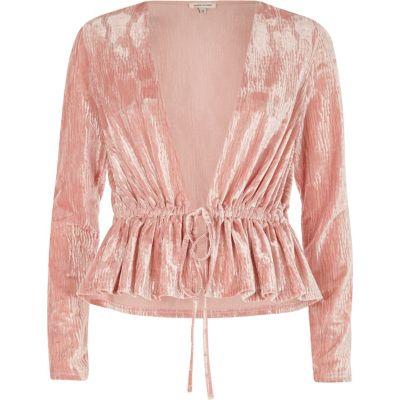 River Island Womens Burnout Velvet Drawstring Waist Top