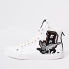 River Island Mens White Embroidered High Top Sneakers