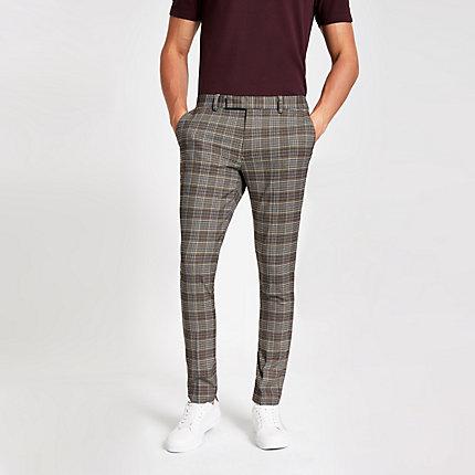 River Island Mens Check Super Skinny Suit Pants