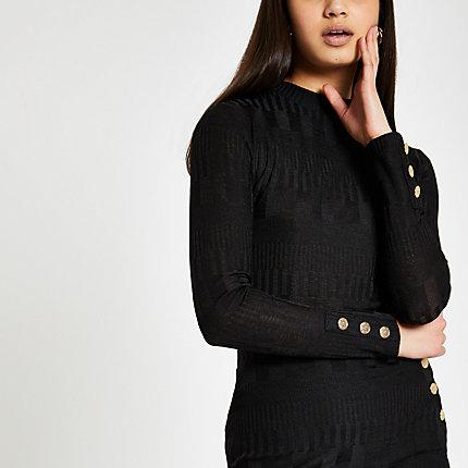River Island Womens Ribbed High Neck Button Sleeve Top