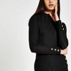 River Island Womens Ribbed High Neck Button Sleeve Top