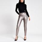 River Island Womens Silver Metallic Hailey High Rise Jeans