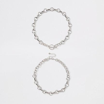 River Island Womens Silver Color Chain Link T Bar Necklace