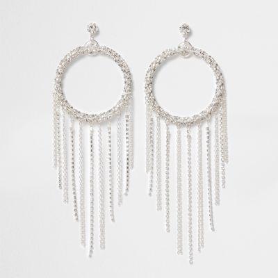 River Island Womens Silver Tone Circle Tassel Drop Earrings