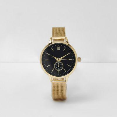 River Island Womens Gold Tone Mesh Round Face Watch